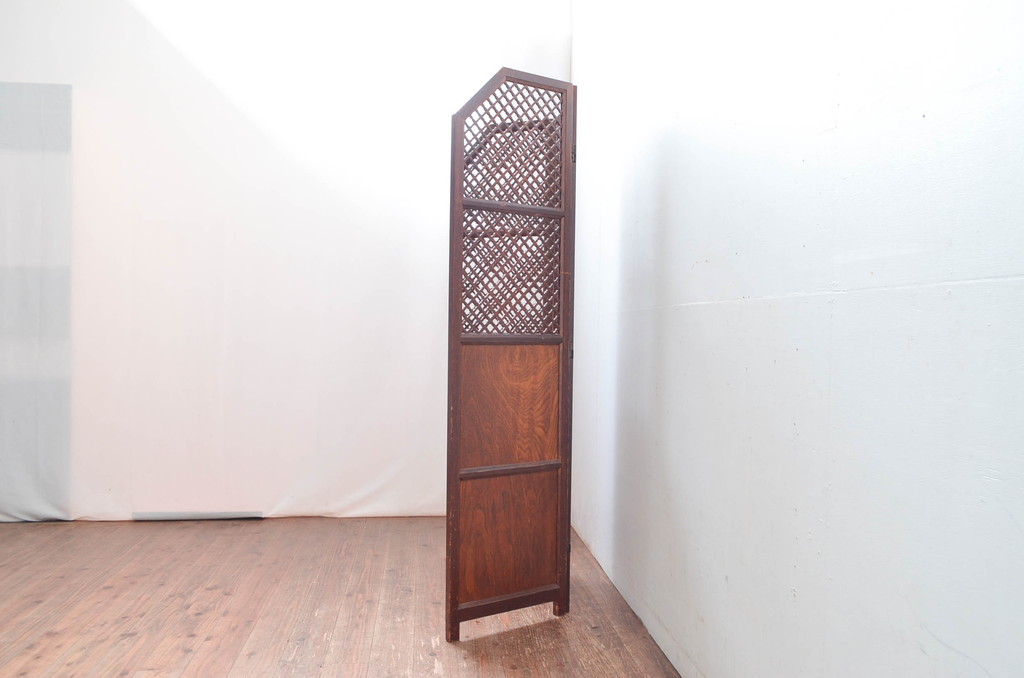 中古　美品　カントリーハウス　秋山木工(職人堅木)　組子細工が美しい3連パーテーション(衝立て、つい立て、間仕切り、折り畳み)(R-082548)