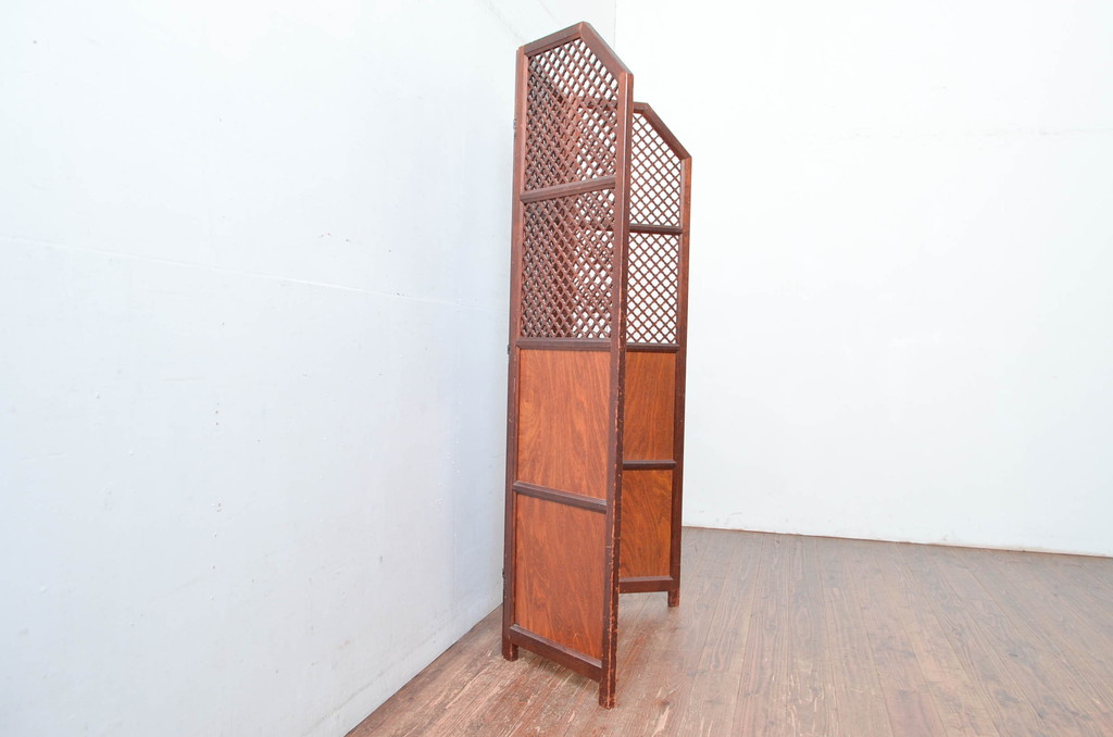 中古　美品　カントリーハウス　秋山木工(職人堅木)　組子細工が美しい3連パーテーション(衝立て、つい立て、間仕切り、折り畳み)(R-082548)