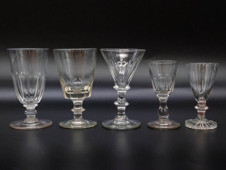 大正〜昭和初期　ガラス　切子　上品な佇まいのグラス10客セット(花、リキュール、ショット、酒器、酒杯、硝子、和ガラス)(R-082899)