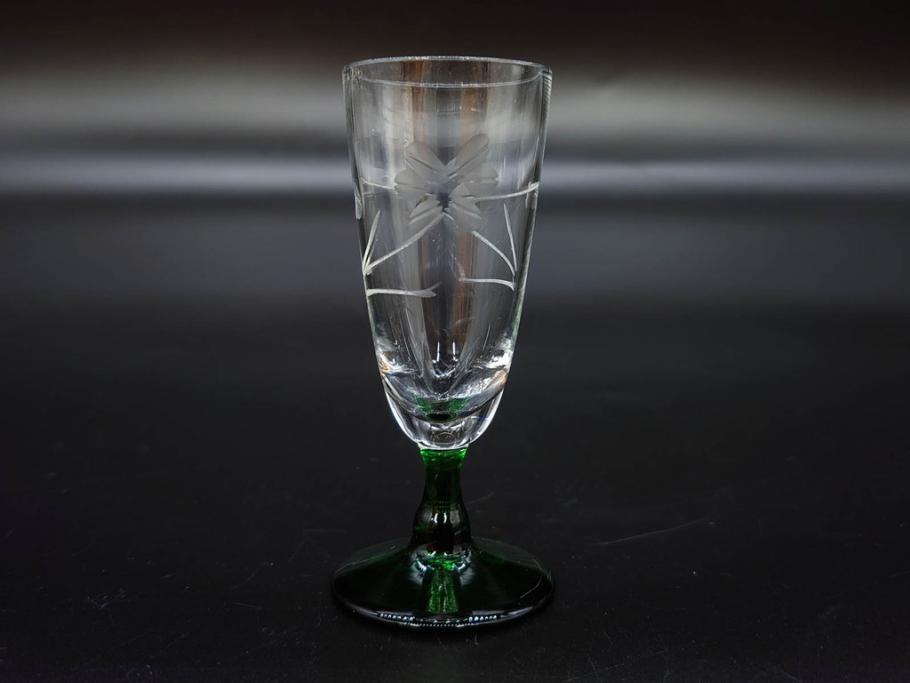 大正〜昭和初期　ガラス　切子　上品な佇まいのグラス10客セット(花、リキュール、ショット、酒器、酒杯、硝子、和ガラス)(R-082899)