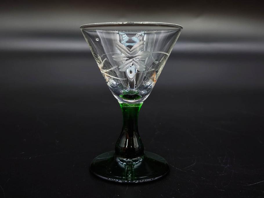大正〜昭和初期　ガラス　切子　上品な佇まいのグラス10客セット(花、リキュール、ショット、酒器、酒杯、硝子、和ガラス)(R-082899)