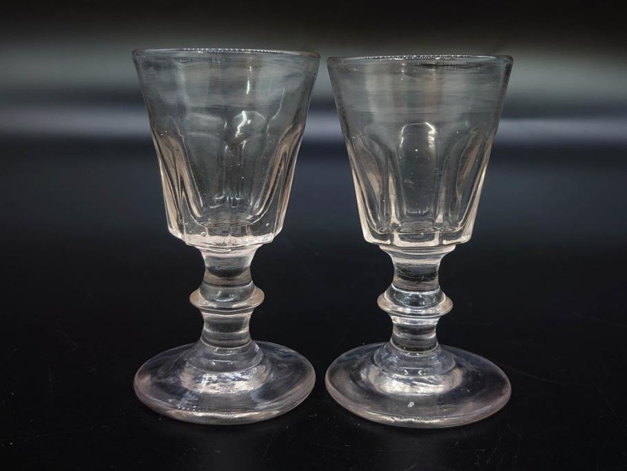 大正〜昭和初期　ガラス　切子　上品な佇まいのグラス10客セット(花、リキュール、ショット、酒器、酒杯、硝子、和ガラス)(R-082899)