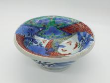 江戸期　古伊万里　色絵　染付　花蝶図　7.3寸皿　約22cm　優雅に舞う藍色の蝶が上品かつ涼し気な深鉢(七寸三分、深皿、和食器、和皿)(R-061978)