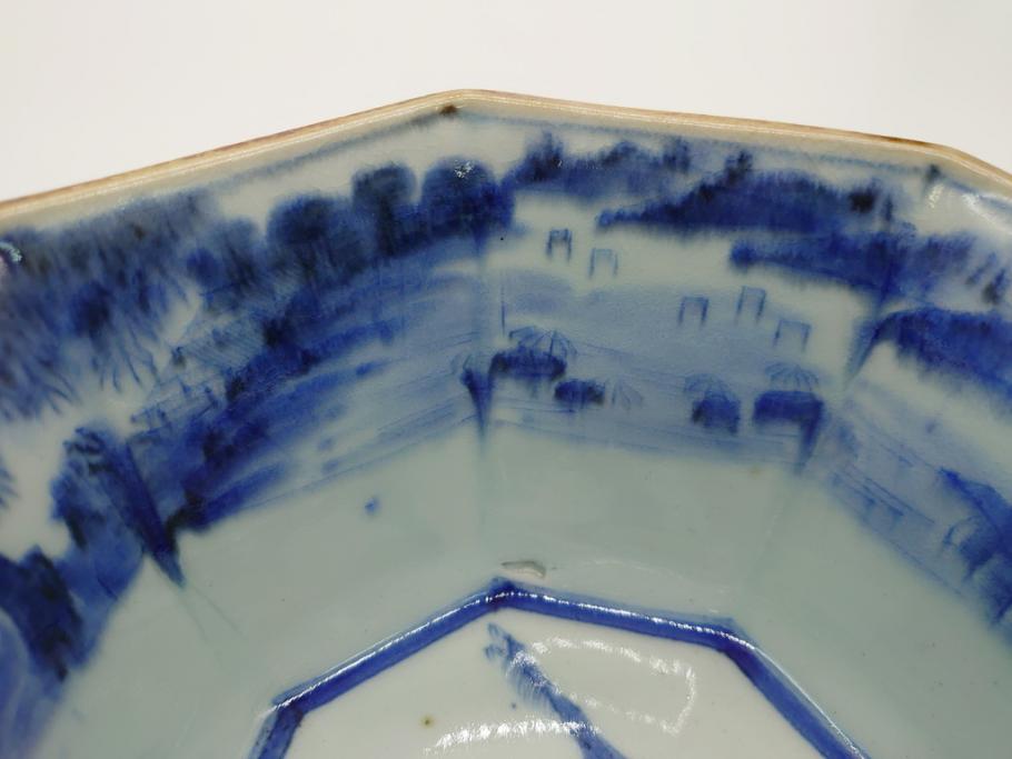 江戸期 古伊万里 染付 麒麟 竹林 賢人 6.4寸皿 約19.5cm 藍の濃淡で