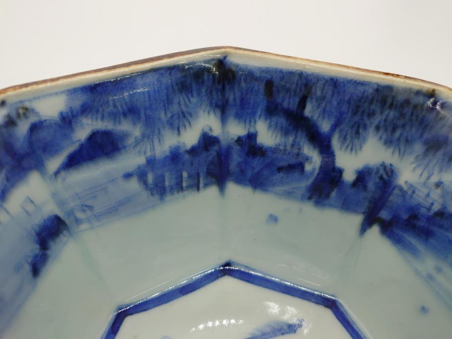 江戸期 古伊万里 染付 麒麟 竹林 賢人 6.4寸皿 約19.5cm 藍の濃淡で