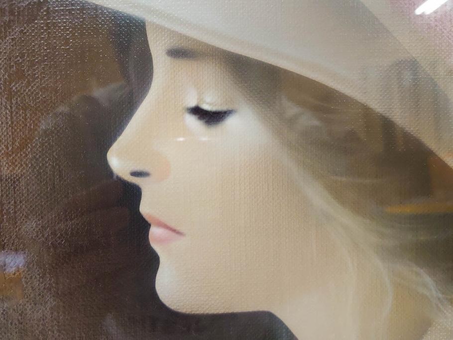 真作　中原脩　「帽子の女」　F8(8号)　絵画(油彩、油絵、人物画、美人画、サイン入り、額装、外箱付)(R-082921)