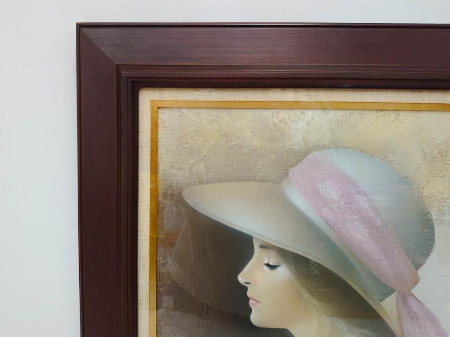 真作　中原脩　「帽子の女」　F8(8号)　絵画(油彩、油絵、人物画、美人画、サイン入り、額装、外箱付)(R-082921)