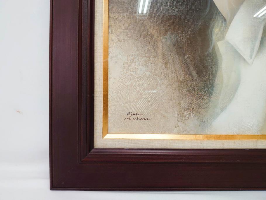 真作　中原脩　「帽子の女」　F8(8号)　絵画(油彩、油絵、人物画、美人画、サイン入り、額装、外箱付)(R-082921)