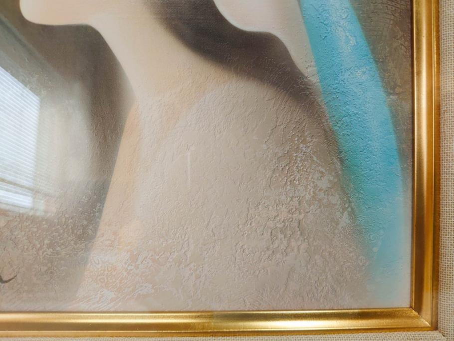 真作　中原脩　「帽子の女　青いリボン」　F3(3号)　絵画(油彩、油絵、人物画、美人画、サイン入り、額装、外箱付)(R-082922)