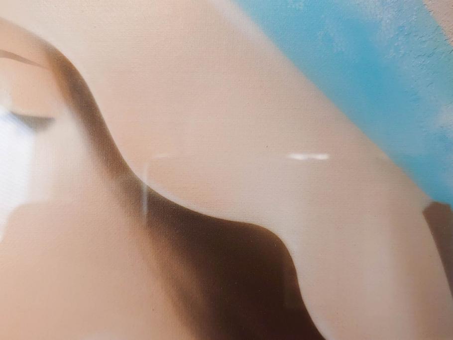 真作　中原脩　「帽子の女　青いリボン」　F3(3号)　絵画(油彩、油絵、人物画、美人画、サイン入り、額装、外箱付)(R-082922)