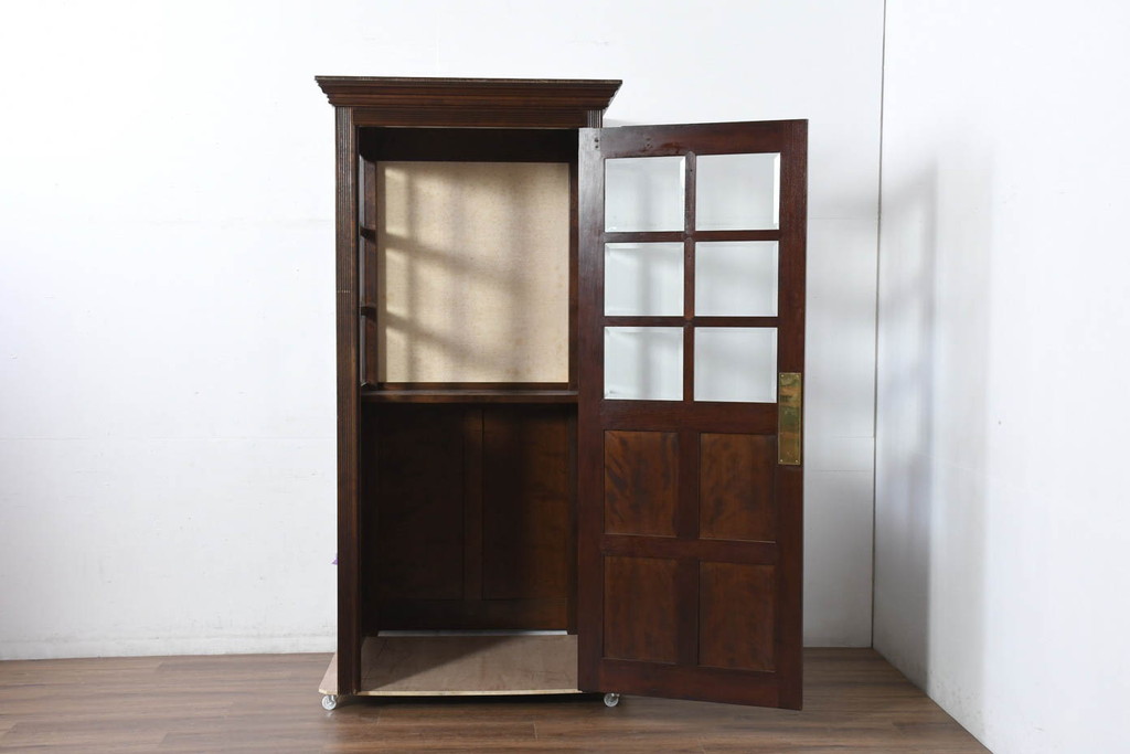 中古　特注!!　松本民芸家具　クラシカルな雰囲気漂う三面ガラスの電話ボックス(テレフォンボックス、電話ブース、電話室、店舗什器)(定価約150万円)(R-082322)