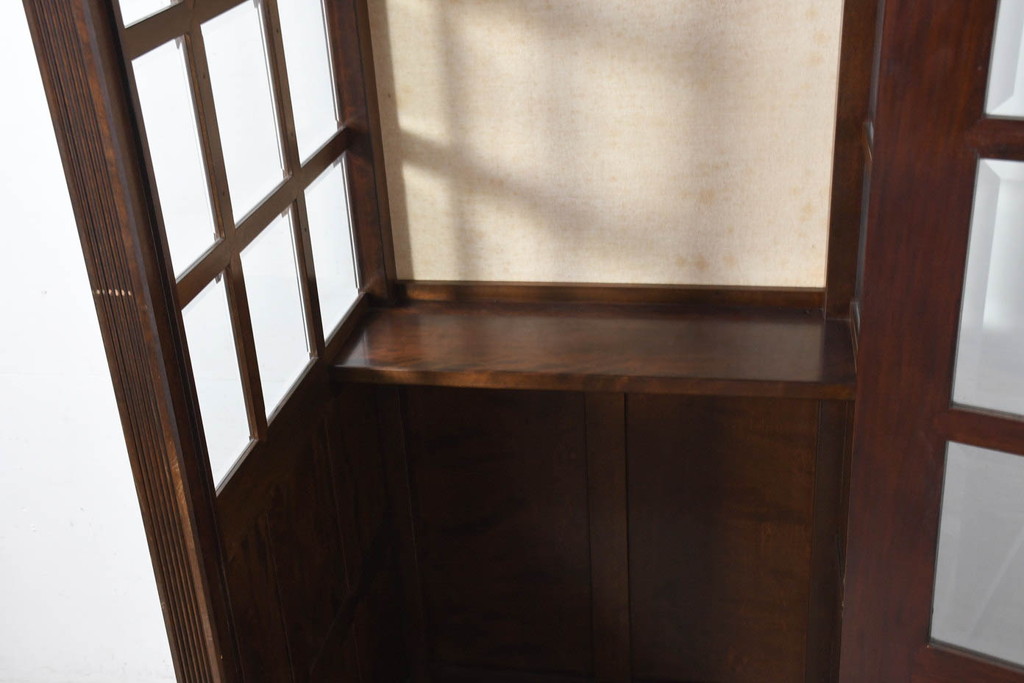 中古　特注!!　松本民芸家具　クラシカルな雰囲気漂う三面ガラスの電話ボックス(テレフォンボックス、電話ブース、電話室、店舗什器)(定価約150万円)(R-082322)