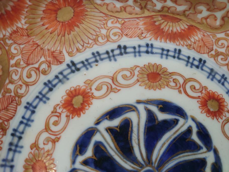 上手物　江戸期　古伊万里　大明成化年製　染付　色絵　花文　鳳凰　8.6寸皿　約26　色彩とフォルムの美しさが食卓に華やかさを演出する変形皿(八寸六分、深皿、和食器、花唐草、和皿)(R-062051)