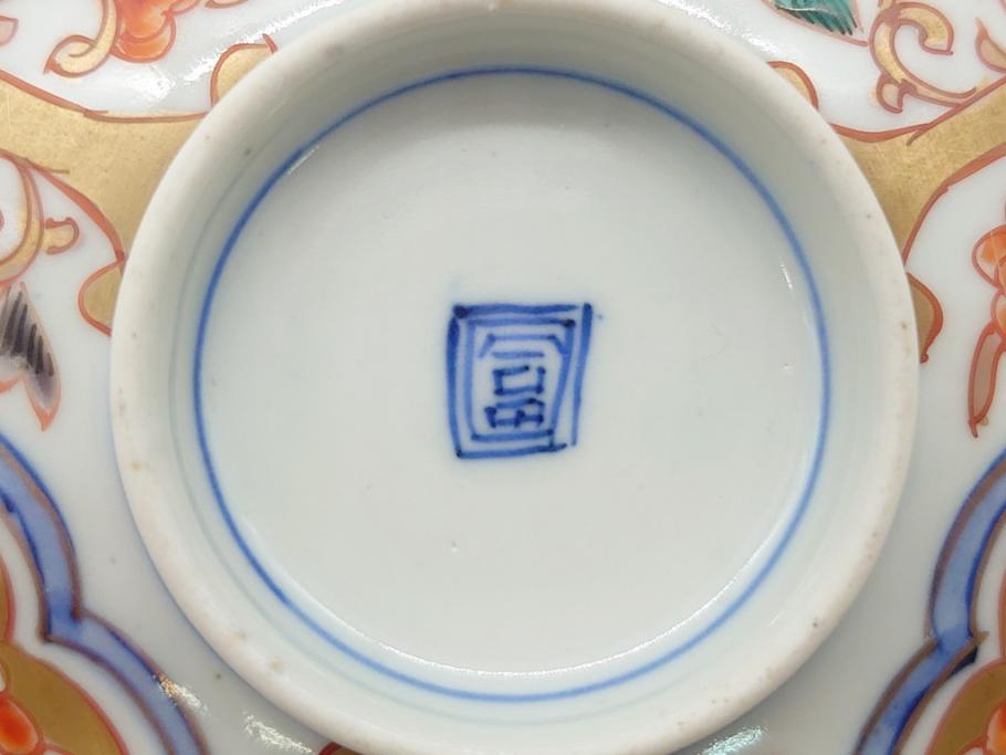 明治期　伊万里焼　色絵染付　蓋茶碗3客(角冨、角富、和食器)(R-062053)