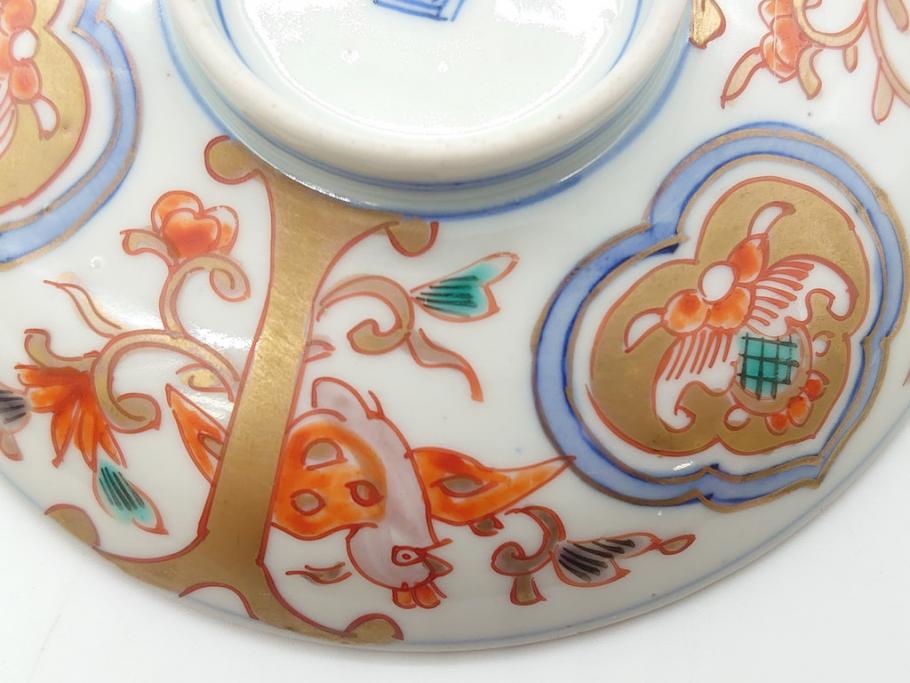 明治期　伊万里焼　色絵染付　蓋茶碗3客(角冨、角富、和食器)(R-062053)