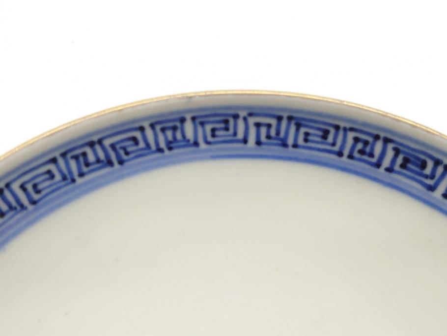 明治期　伊万里焼　色絵染付　蓋茶碗3客(角冨、角富、和食器)(R-062053)