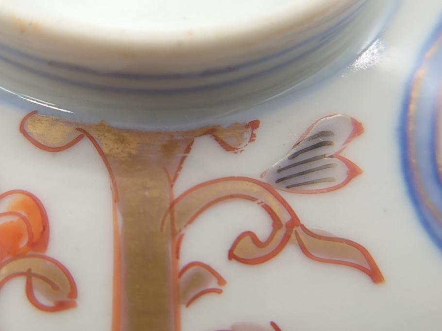 明治期　伊万里焼　色絵染付　蓋茶碗3客(角冨、角富、和食器)(R-062053)