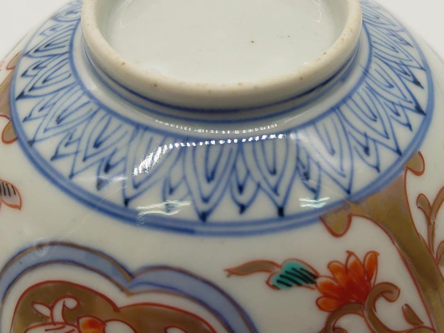 明治期　伊万里焼　色絵染付　蓋茶碗3客(角冨、角富、和食器)(R-062053)