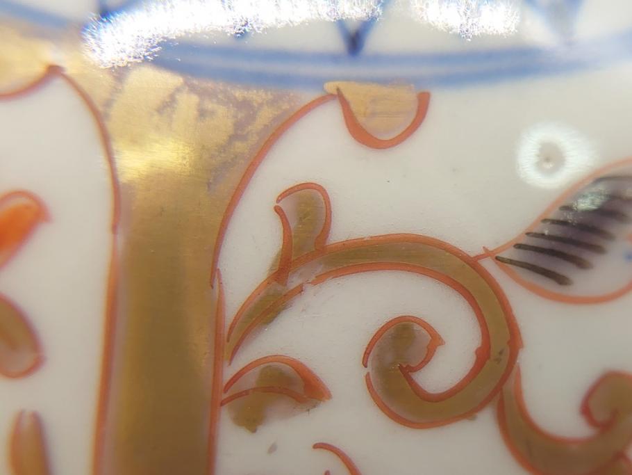 明治期　伊万里焼　色絵染付　蓋茶碗3客(角冨、角富、和食器)(R-062053)