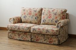 中古　美品　maruni(マルニ木工)　地中海シリーズ　優しい色合いの花柄が愛らしいモナコハイラブシート(2人掛けソファ、2Pソファ、二人掛け)(定価約32万円)(R-072688)