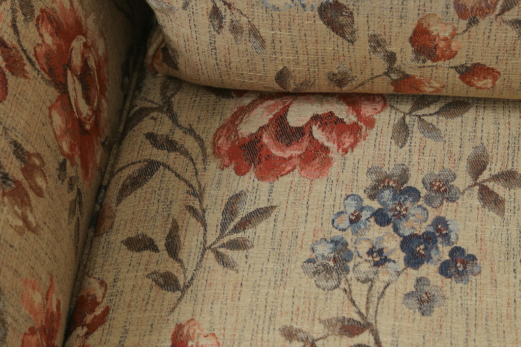 中古　美品　maruni(マルニ木工)　地中海シリーズ　優しい色合いの花柄が愛らしいモナコハイラブシート(2人掛けソファ、2Pソファ、二人掛け)(定価約32万円)(R-072688)