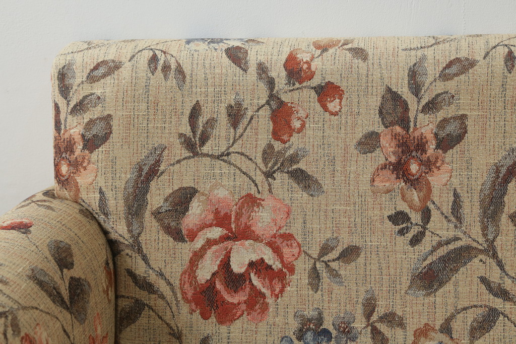 中古　美品　maruni(マルニ木工)　地中海シリーズ　優しい色合いの花柄が愛らしいモナコハイラブシート(2人掛けソファ、2Pソファ、二人掛け)(定価約32万円)(R-072688)