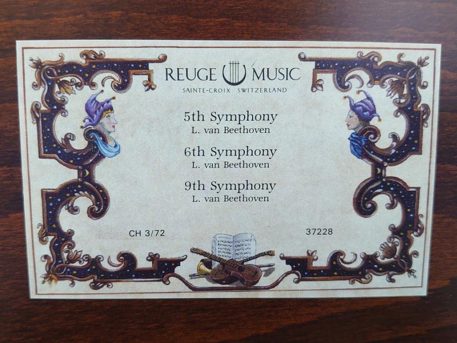 スイス製　REUGE MUSIC　ベートーベン　3曲72弁(CH3/72)　上品な楽器と花の象嵌細工が見事なリュージュ社のオルゴール(象嵌)(R-062054)