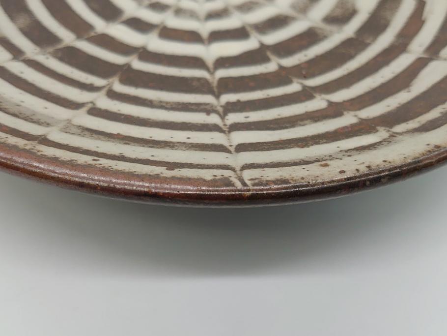 人間国宝　島岡達三　益子焼　スリップ文　7寸皿　約21　皿3枚セット(七寸、中皿、和食器、民芸陶器、和皿)(R-062058)