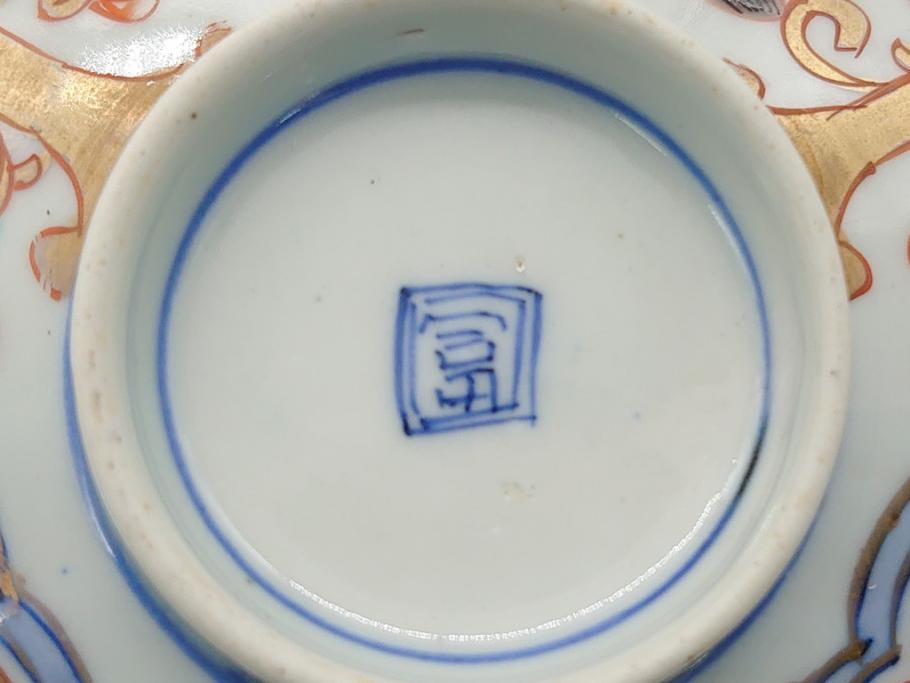 明治期　伊万里焼　色絵染付　蓋茶碗3客(角冨、角富、和食器)(R-062060)