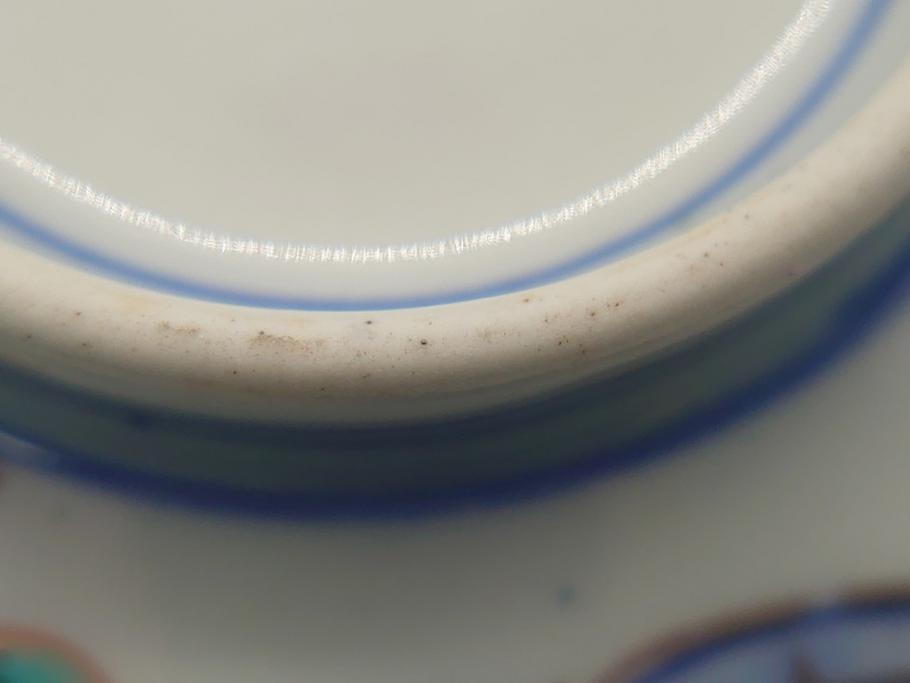 明治期　伊万里焼　色絵染付　蓋茶碗3客(角冨、角富、和食器)(R-062060)