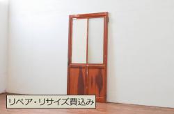アンティーク建具　杉材　経年を感じさせる木味が魅力の両開き板戸窓1対2枚セット(木製扉)(R-067998)