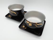 加藤利昌　清水焼　染付　描かれた鳳凰が美しい蓋付き湯吞み5客セット(和食器、湯のみ、茶碗)(R-070213)