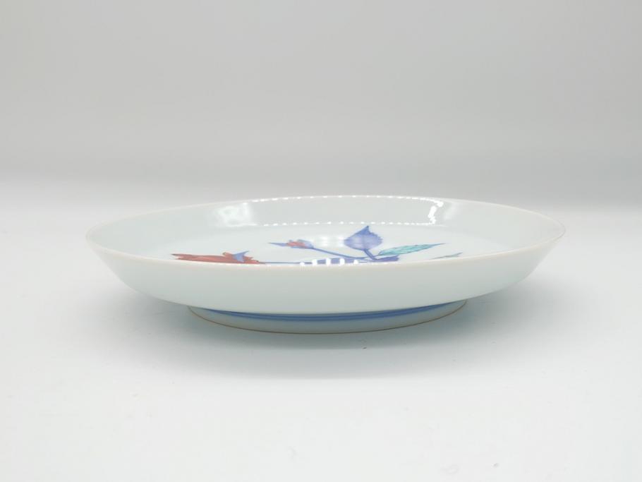 重要無形文化財　十二代 今泉今右衛門　錦　色絵　薔薇文　5.1寸　約15.5cm　大胆に描かれた薔薇の図が食卓のアクセントになる中皿5枚(銘々皿、色鍋島、和食器、五寸一分、共箱付き)(R-063955)