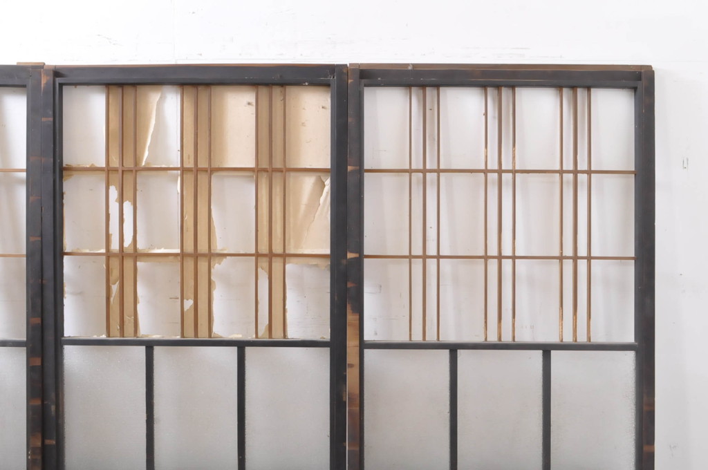 アンティーク建具　ノスタルジックな雰囲気溢れるガラス入り障子戸4枚セット(引き戸、ガラス戸)(R-069161)