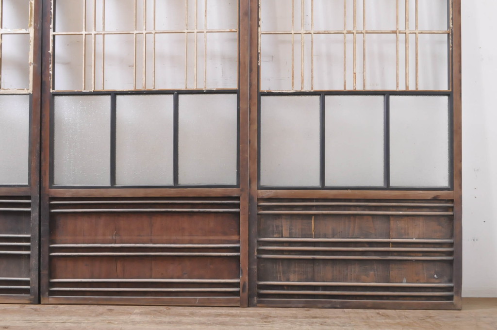 アンティーク建具　ノスタルジックな雰囲気溢れるガラス入り障子戸4枚セット(引き戸、ガラス戸)(R-069161)
