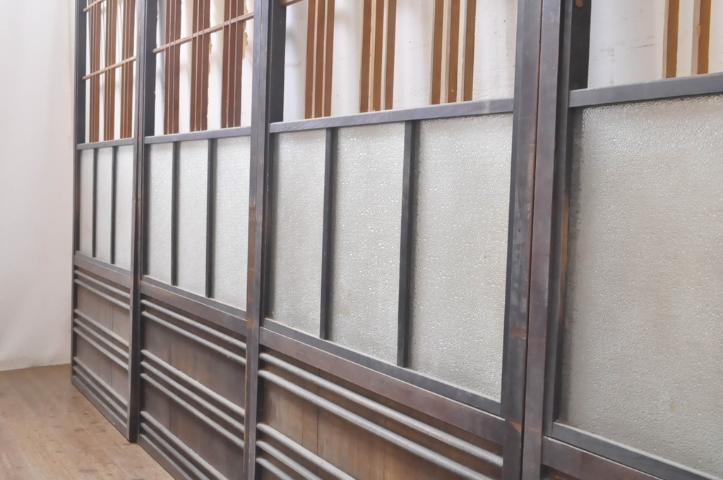 アンティーク建具　ノスタルジックな雰囲気溢れるガラス入り障子戸4枚セット(引き戸、ガラス戸)(R-069162)