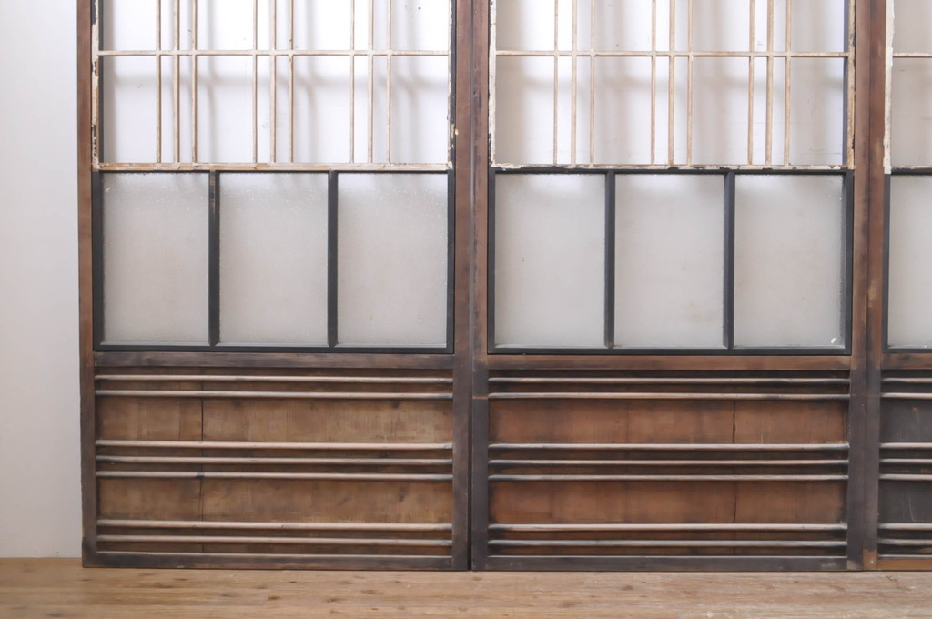 アンティーク建具　ノスタルジックな雰囲気溢れるガラス入り障子戸4枚セット(引き戸、ガラス戸)(R-069162)