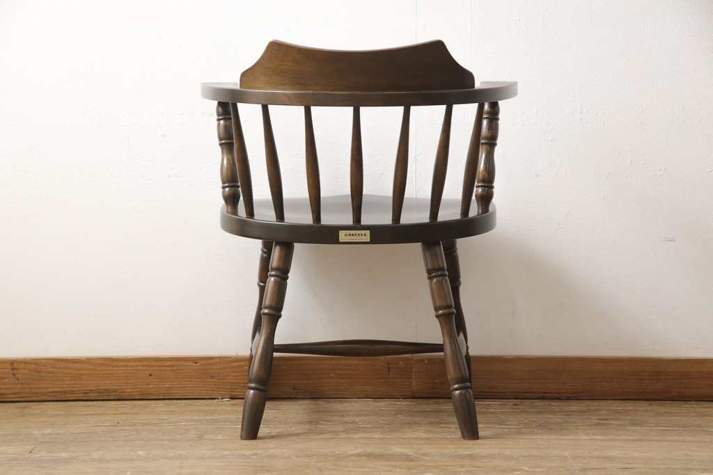 中古　美品　北海道民芸家具　HM630　格好良い佇まいが魅力のキャプテンチェア(肘掛け椅子、アームチェア、イス、板座チェア)(R-058244)