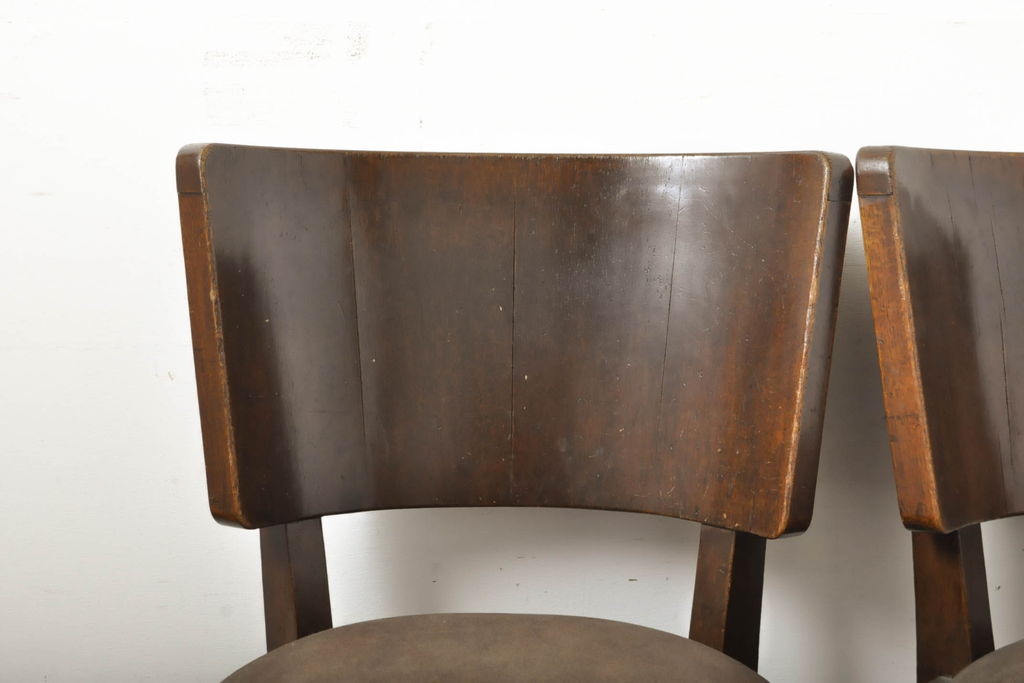 和製アンティーク　オーク材　北欧風な雰囲気を感じさせるモダンデザインのダイニングチェア4脚セット(椅子、イス)(R-060801)