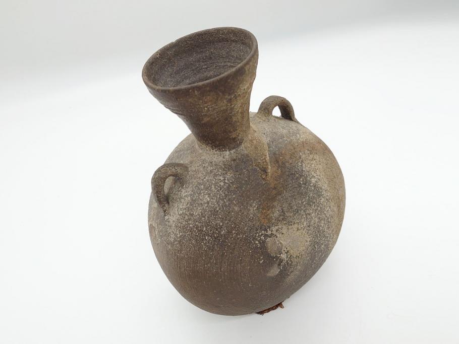 平安時代　九世紀　自然釉　耳付　須恵器　時代の流れを感じる扁壷(京都府下出土、壺中居、和食器、共箱付き)(R-063981)