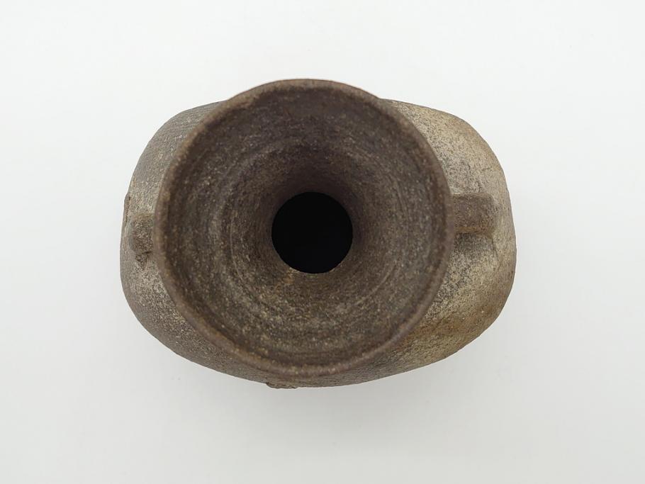 平安時代　九世紀　自然釉　耳付　須恵器　時代の流れを感じる扁壷(京都府下出土、壺中居、和食器、共箱付き)(R-063981)
