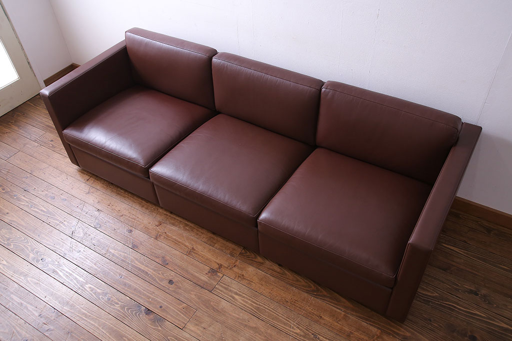 本物の 買取】中古 ノル/ノール(Knoll)社 本革3人掛けソファ(アーム 2人掛け・3人掛けソファ