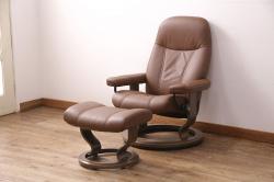 【買取】中古　中古　展示美品　2019年製　本革　EKORNES(エコーネス)　コンサルシリーズ　Mサイズ　オットマン付きストレスレスチェア(リクライニングチェア、一人掛けソファ、アームチェア)(定価約23万円)