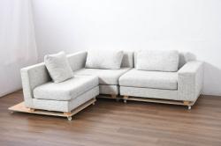 中古　美品!!　HUKLA(フクラ)　REGATO(レガト)　Combination Sofa　自由にアレンジが可能なコンビネーションソファ3点セット(3P、三人掛け、3人掛け、カウチソファ)(定価約70万円)(R-082458)