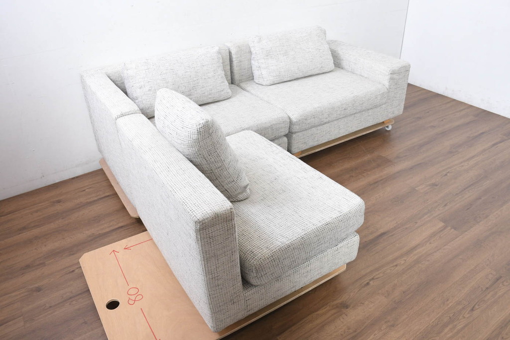 中古　美品!!　HUKLA(フクラ)　REGATO(レガト)　Combination Sofa　自由にアレンジが可能なコンビネーションソファ3点セット(3P、三人掛け、3人掛け、カウチソファ)(定価約70万円)(R-082458)