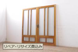 アンティーク建具　大正ロマン　どこか懐かしい雰囲気漂うガラス窓4枚セット(引き戸、ガラス戸)(R-071104)