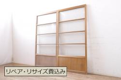 【セミオーダー家具実例】昭和初期のガラス戸4枚に高品質リペアを施しました。ご希望のサイズにリサイズし、ガラスはすべてすりガラスに入れ替え、すべての鍵を外して埋木で塞いで目立たなく!同時購入のお品物と合わせた色味に仕上げました。(引き戸、建具)