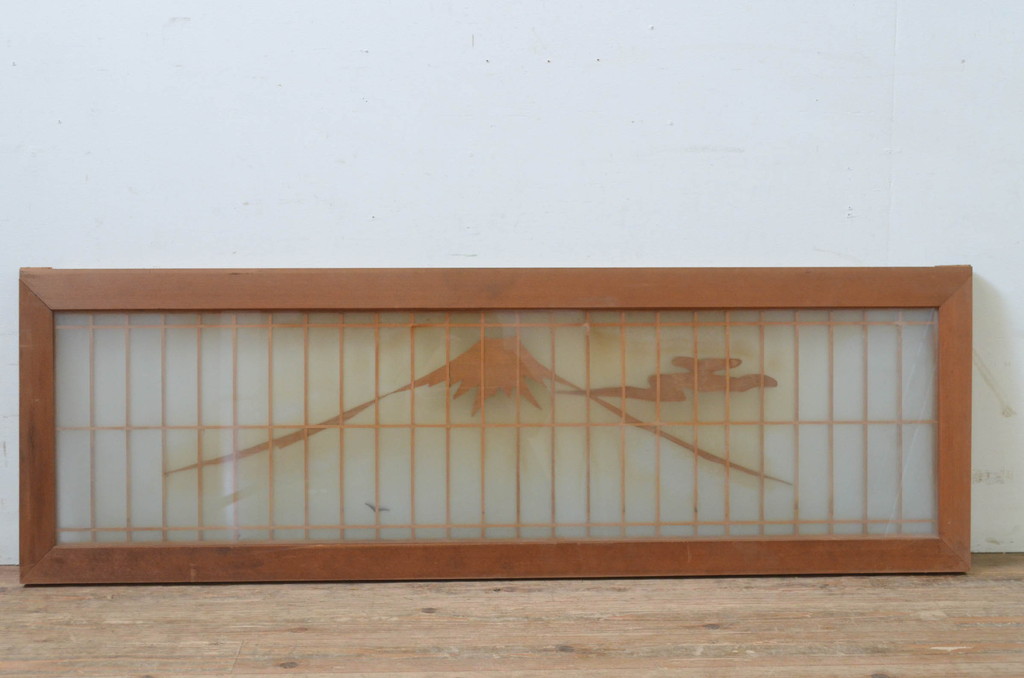 アンティーク建具　片面ガラス　堂々とした富士山が目を惹く欄間1枚(明り取り、明かり取り)(R-069568)