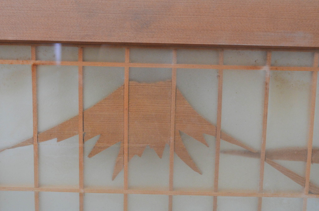 アンティーク建具　片面ガラス　堂々とした富士山が目を惹く欄間1枚(明り取り、明かり取り)(R-069568)