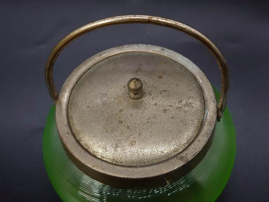 戦前　当時物　ウランガラス　プレスガラス　インクボトル　上品な雰囲気のガラス小物5点セット(ソルト、ペッパー、調味料入れ、インク壷、小物入れ、鉢、小皿、深皿、硝子、和ガラス)(R-082929)